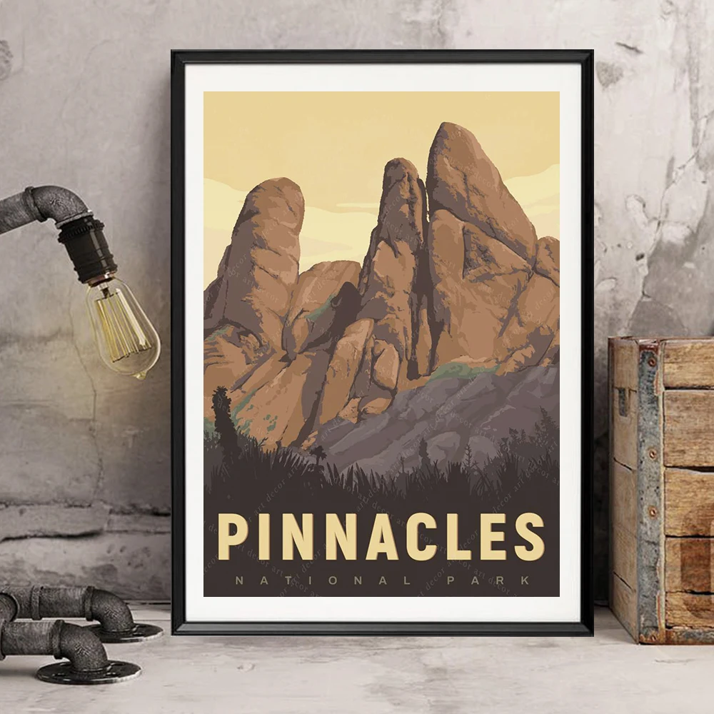 Винтажный постер Pinnacles для путешествий в национальном парке Америки постеры из