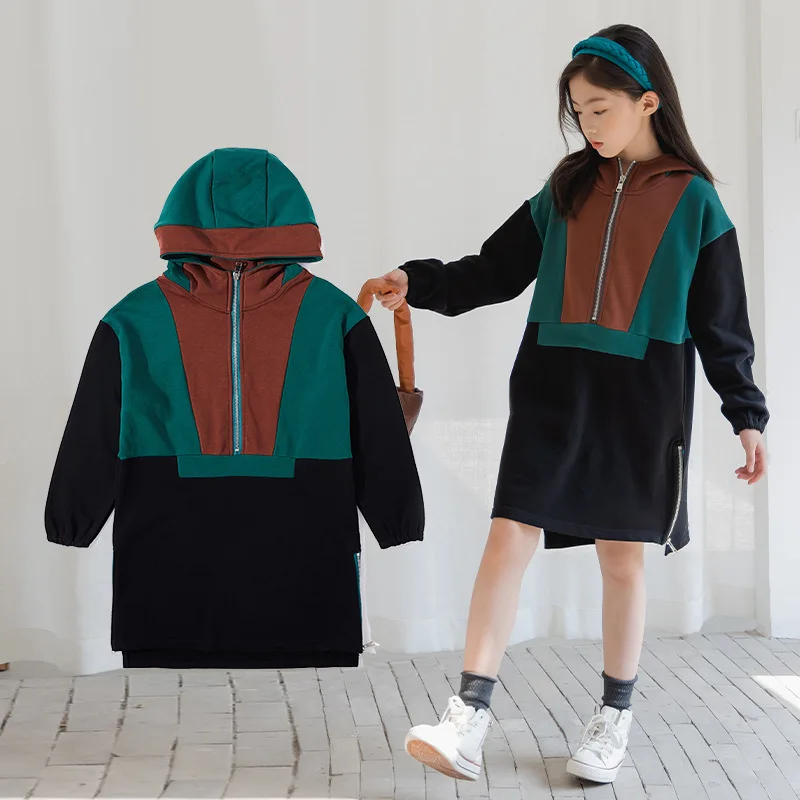 Spring 2022 New Autumn Hooded Teen Girls Patchwork Dress Children Hoodies Clothing Kids Princess Dresses Long Sleeve With Zipper
Spring 2022 New Autumn Hooded Teen Girls Patchwork Dress Children Hoodies Clothing Kids Princess Dresses Long Sleeve With Zipper