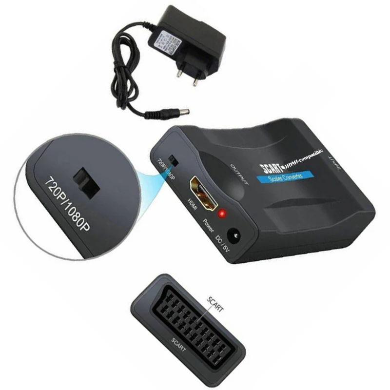 Адаптер аудио и видеосигнала 1080P SCART в HDMI адаптер для HD TV Sky Box STB DVD с вилкой