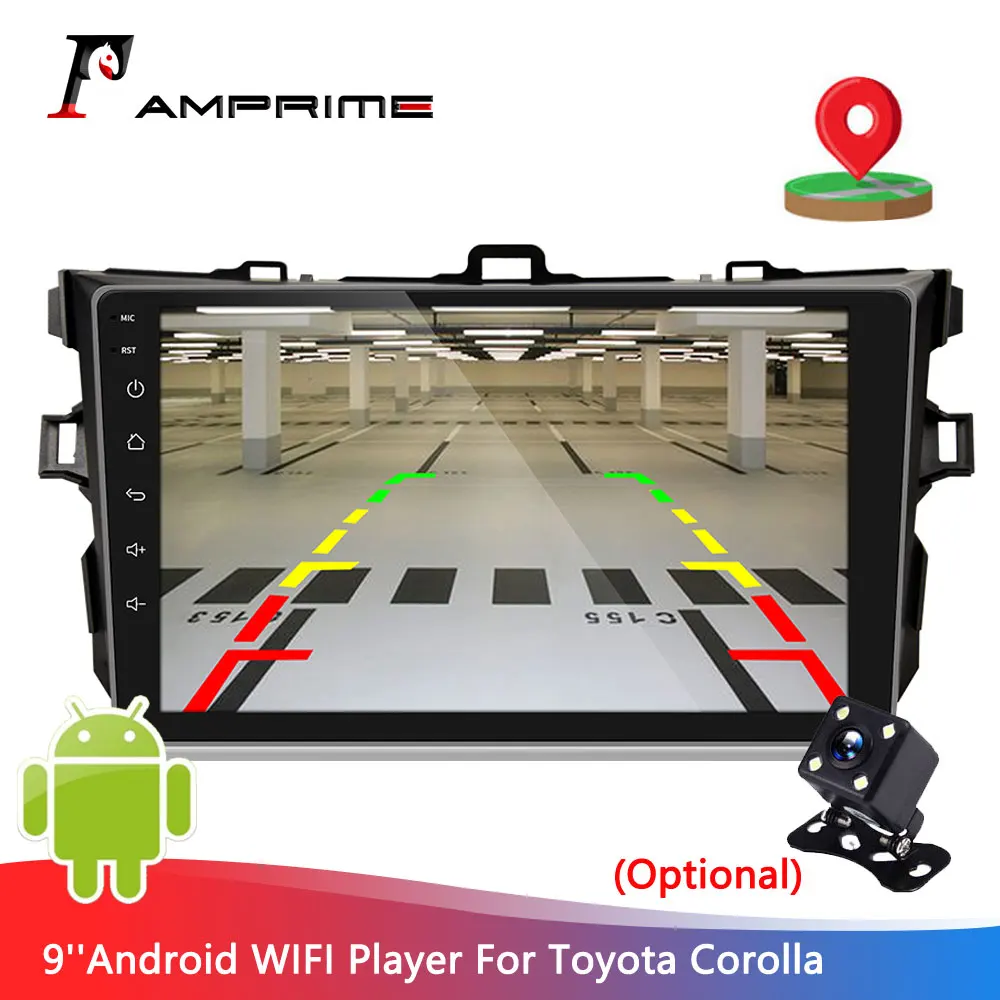 AMPrime Android 9 "HD 2.5D закаленное стекло зеркальное соединение Автомобильный GPS радио