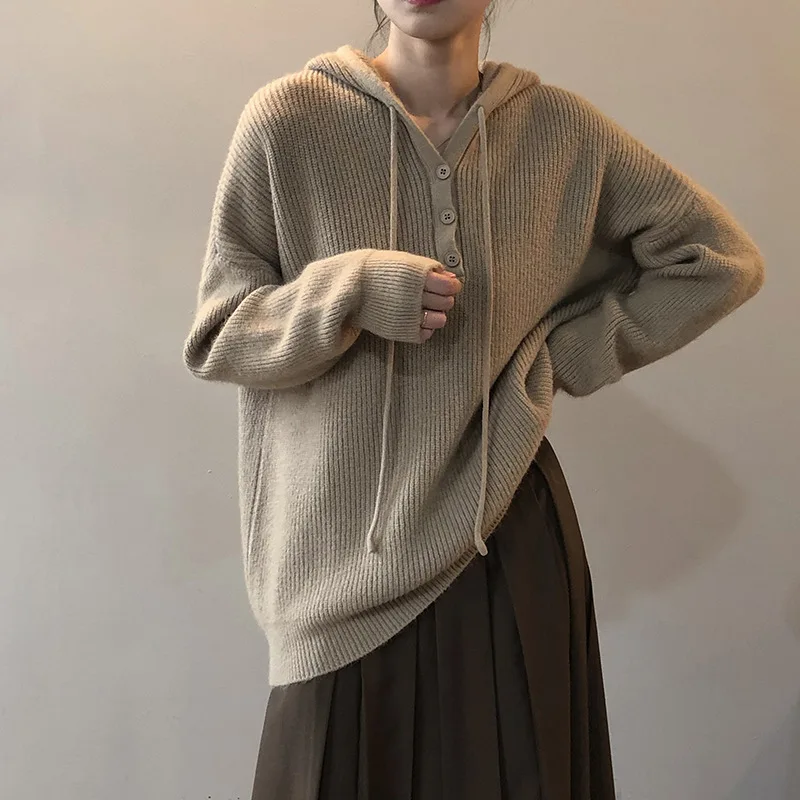 Solid Color Hooded Pullovers Sweater Women 2021 Autumn and Winter New Style Korean Loose Lazy Knit Sweater Top
Solid Color Hooded Pullovers Sweater Women 2021 Autumn and Winter New Style Korean Loose Lazy Knit Sweater Top