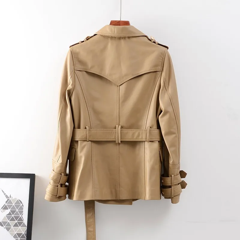 Office Ladies Spring Elegant Double Breasted Suit Genuine Leather Jacket Women Autumn Sashes Slim Short Biker Windbreakers Coat
Office Ladies Spring Elegant Double Breasted Suit Genuine Leather Jacket Women Autumn Sashes Slim Short Biker Windbreakers Coat