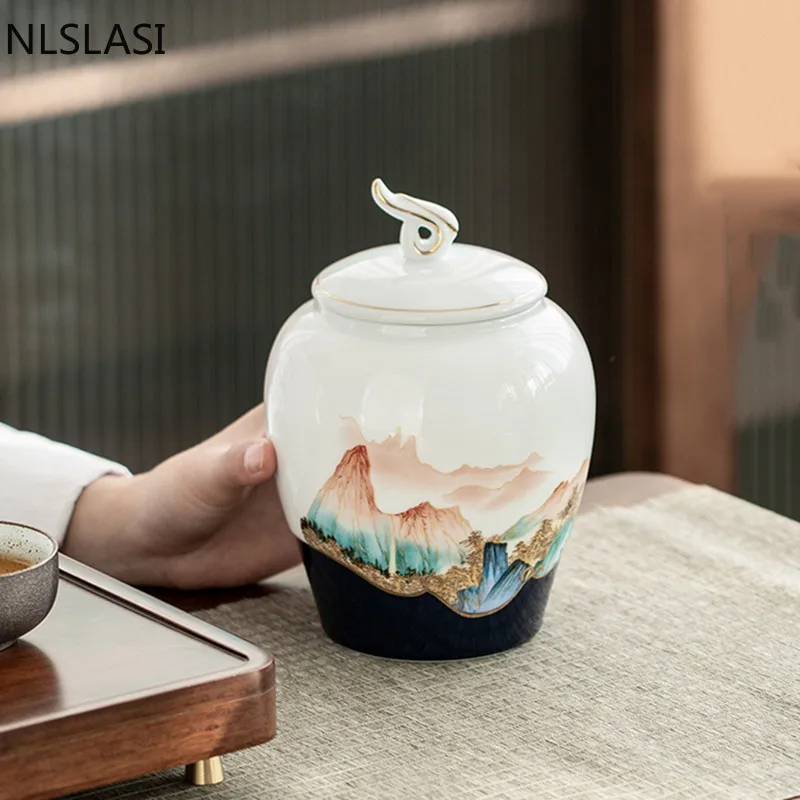 

Hand-painted Sealed Ceramics Tea Caddy Household Dried Fruit Snacks Storage Tank Travel Tea Boxes Oolong Tieguanyin Containers