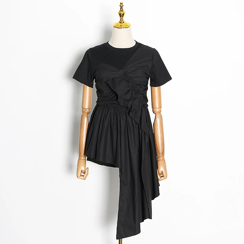 Woman's O Neck Short Sleeve Ruched Asymmetric Oversize Casual Shirt Female Fashion Eelegant Patchwork Ruffle Dress
Woman's O Neck Short Sleeve Ruched Asymmetric Oversize Casual Shirt Female Fashion Eelegant Patchwork Ruffle Dress