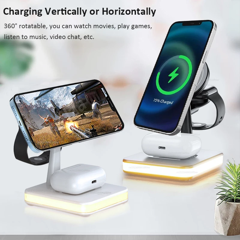 4 in 1 Magnetic Wireless Charger Stand Dock With Lights 25W Fast Charging Station for iPhone 13 12 Pro Max Mini Apple iWatch 7
4 in 1 Magnetic Wireless Charger Stand Dock With Lights 25W Fast Charging Station for iPhone 13 12 Pro Max Mini Apple iWatch 7