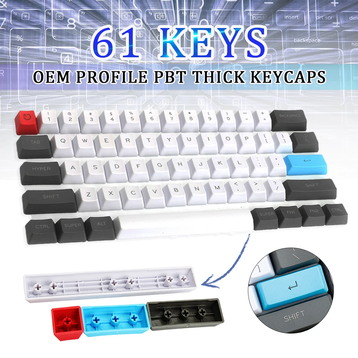 61 клавишная раскладка, профиль OEM, толстые колпачки из PBT для механической клавиатуры 60%, только для переключателей Cherry MX, Игровая клавиатура
61 клавишная раскладка, профиль OEM, толстые колпачки из PBT для механической клавиатуры 60%, только для переключателей Cherry MX, Игровая клавиатура