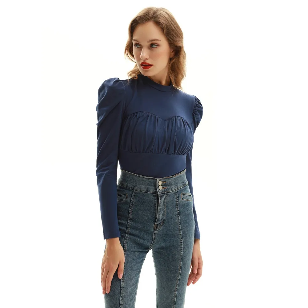 Women Vintage Ruched Cotton Tops Puffed Long Sleeve Solid Color Spring Autumn Ruched Fitting Sexy Tee New Half High-Neck T-Shirt
Women Vintage Ruched Cotton Tops Puffed Long Sleeve Solid Color Spring Autumn Ruched Fitting Sexy Tee New Half High-Neck T-Shirt