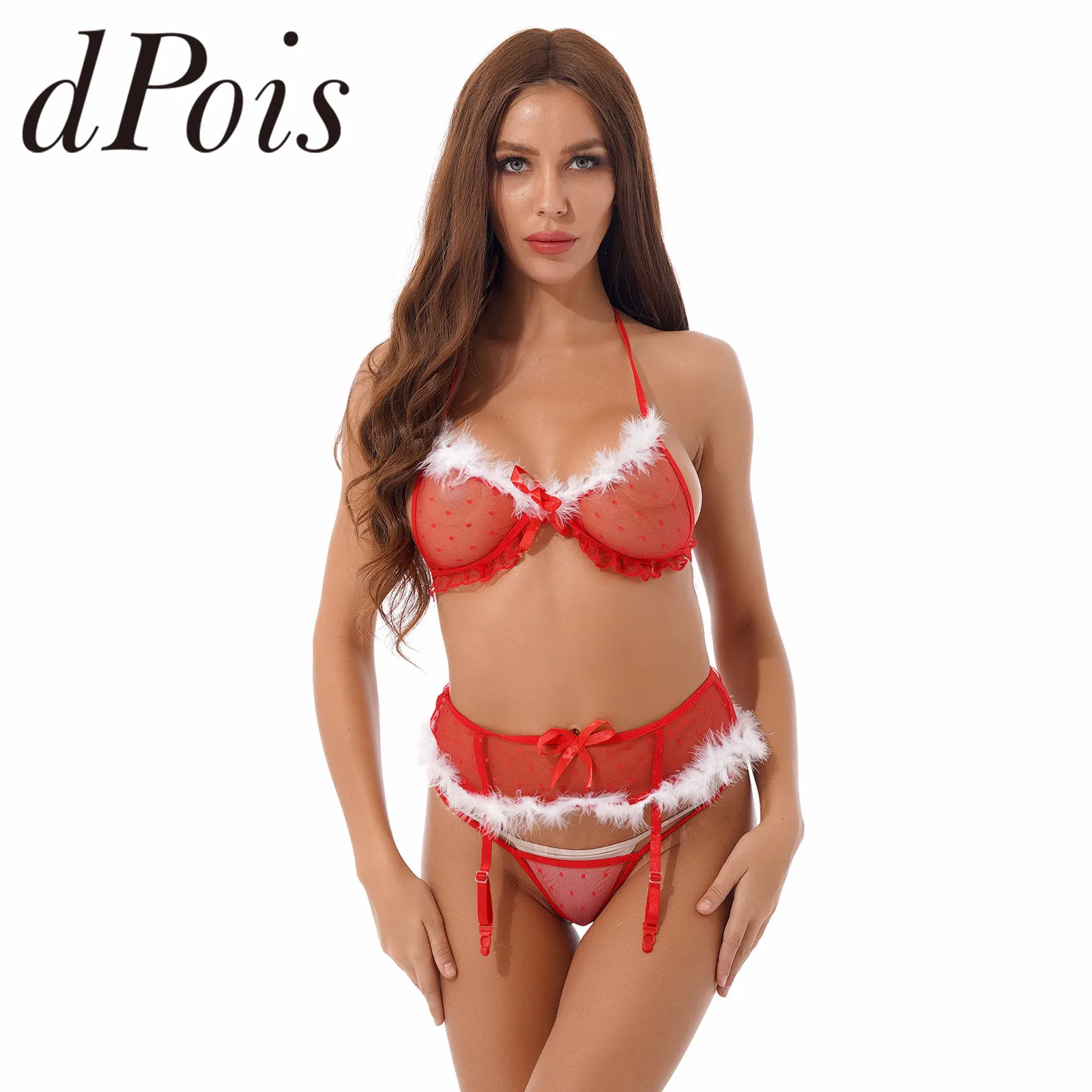 Women Christmas Lingerie Underwear Set Faux Fur Trim Mesh Role Play Outfit Nightwear Sexy Bra Top with G-string Mini Skirt
Women Christmas Lingerie Underwear Set Faux Fur Trim Mesh Role Play Outfit Nightwear Sexy Bra Top with G-string Mini Skirt