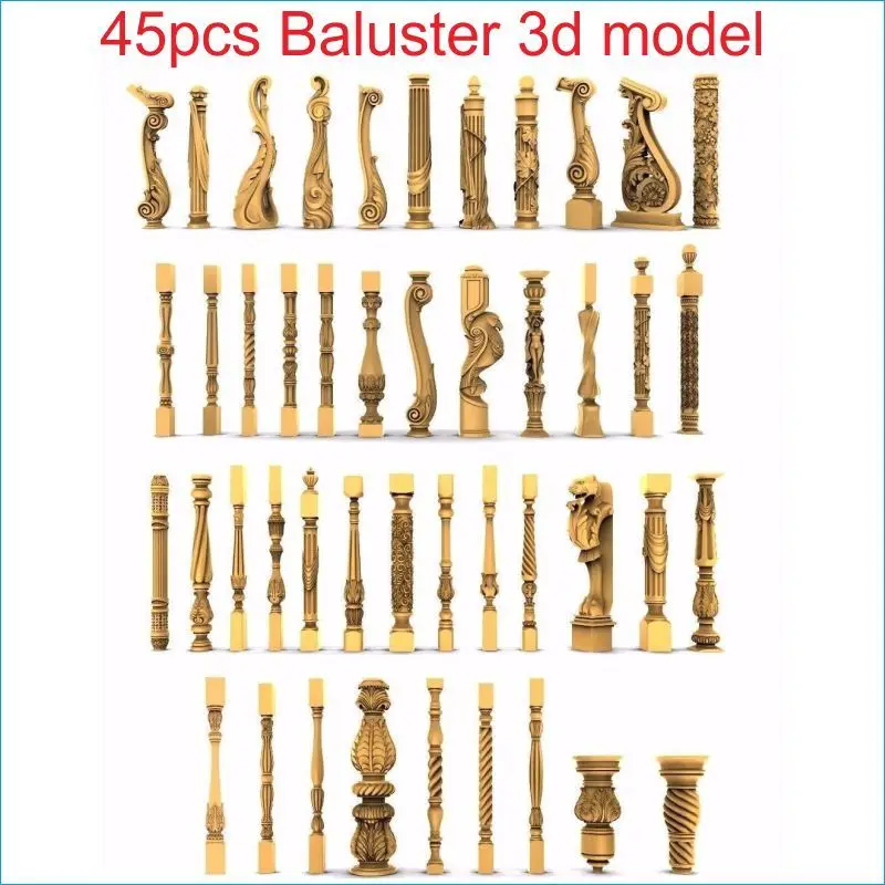 45pcs/set baluster 3d model STL relief for cnc STL format staircase column 3d model for cnc stl relief artcam vectric aspire
45pcs/set baluster 3d model STL relief for cnc STL format staircase column 3d model for cnc stl relief artcam vectric aspire