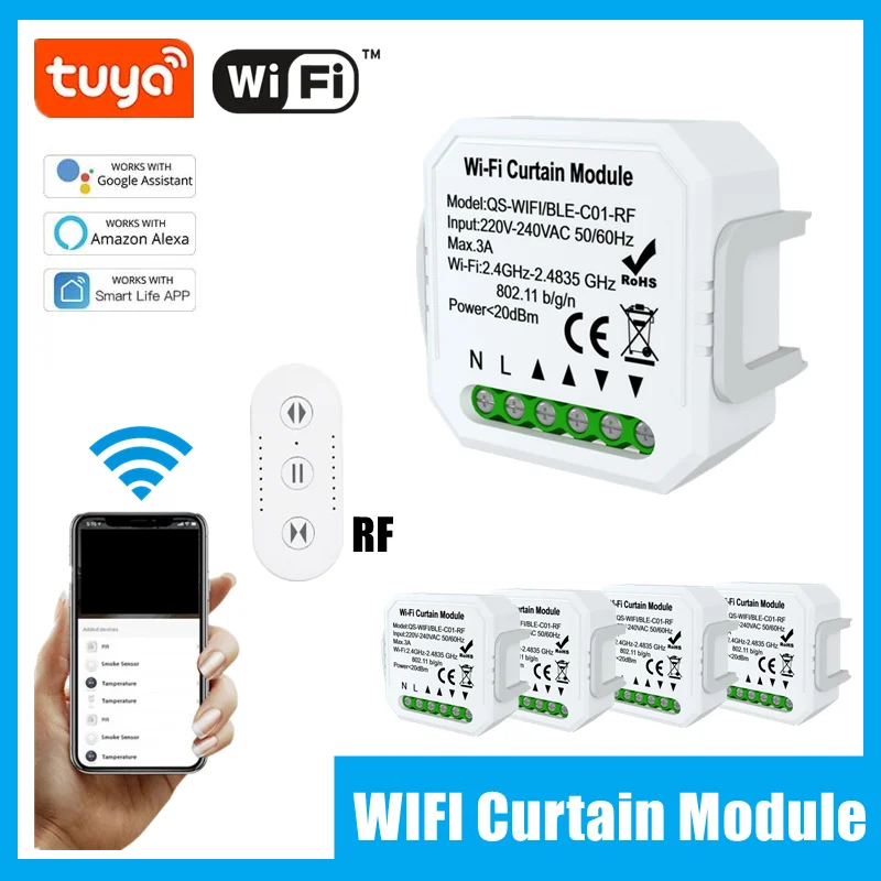 Tuya WiFi DIY RF433 Electric Roller Blind Shutter Curtain Switch Module With Remote Work with Google Home Alexa Voice Control
Tuya WiFi DIY RF433 Electric Roller Blind Shutter Curtain Switch Module With Remote Work with Google Home Alexa Voice Control