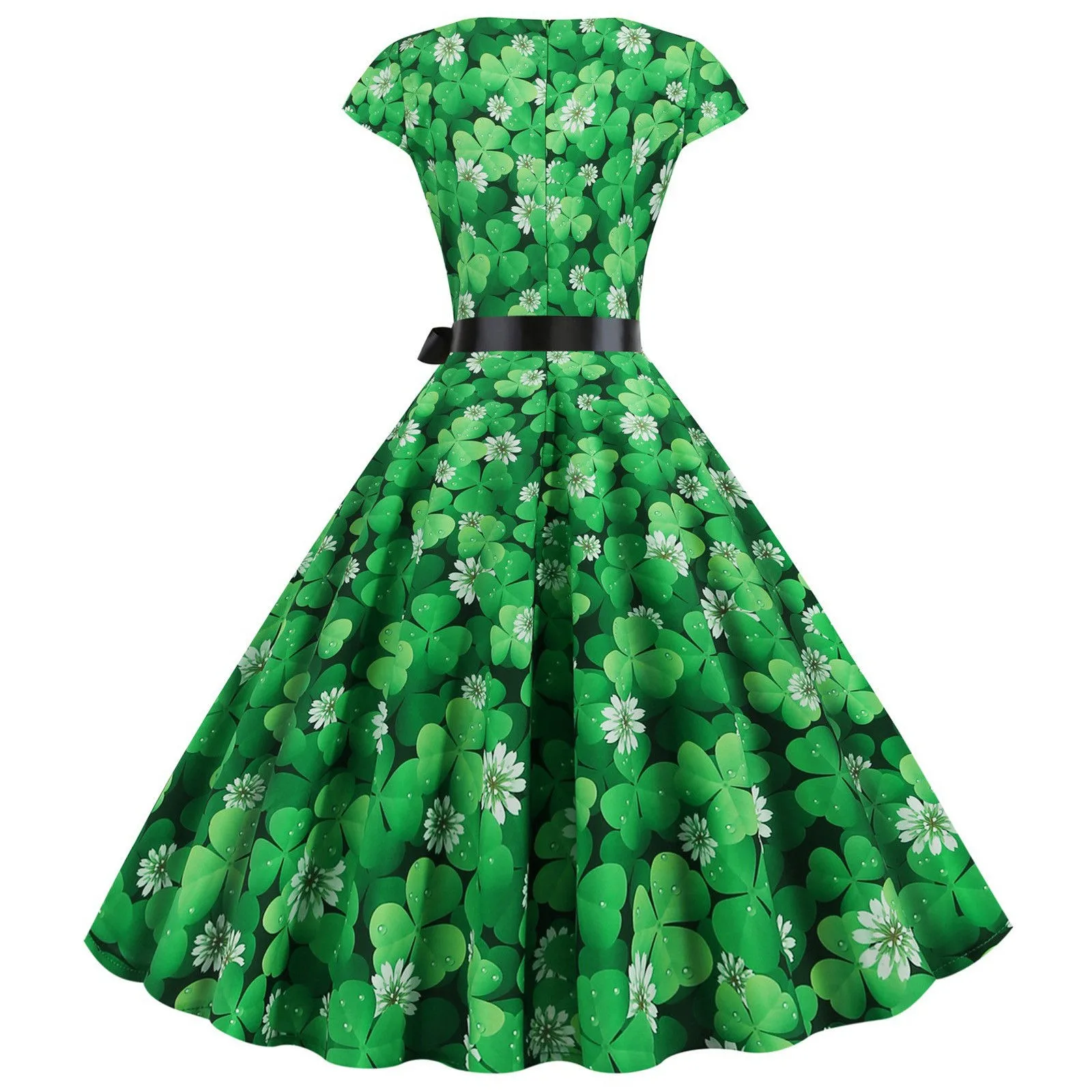 Woman Retro O-neck Clover Print Short Sleeve Big Swing Dress Summer Dresses for Women Party Clothing Green Lucky seamair Dress
Woman Retro O-neck Clover Print Short Sleeve Big Swing Dress Summer Dresses for Women Party Clothing Green Lucky seamair Dress