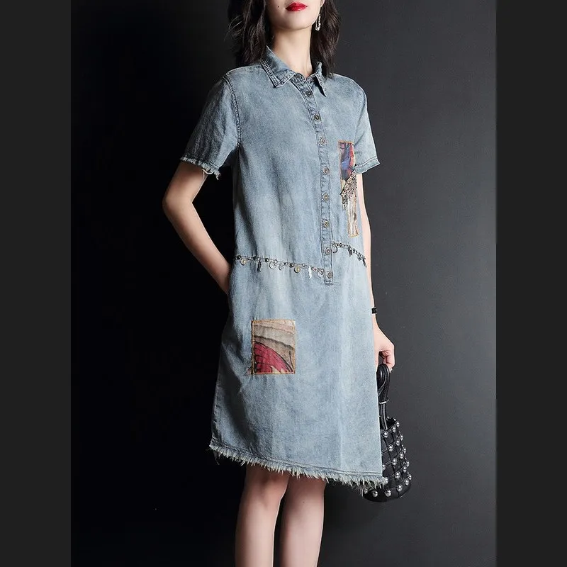 Brand Fashion Loose Fit Dress Women Summer Vintage Blue Midi Denim Dress Design Beaded Printed High Waist Tassel Vestido S-3XL
Brand Fashion Loose Fit Dress Women Summer Vintage Blue Midi Denim Dress Design Beaded Printed High Waist Tassel Vestido S-3XL
