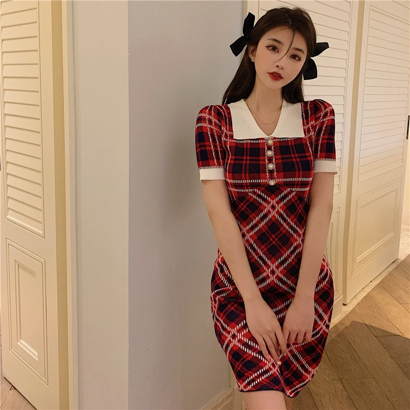 Summer Women Short Fashion Polo Collar Plaid Pattern Short Sleeve Knit Dress YOU49
Summer Women Short Fashion Polo Collar Plaid Pattern Short Sleeve Knit Dress YOU49