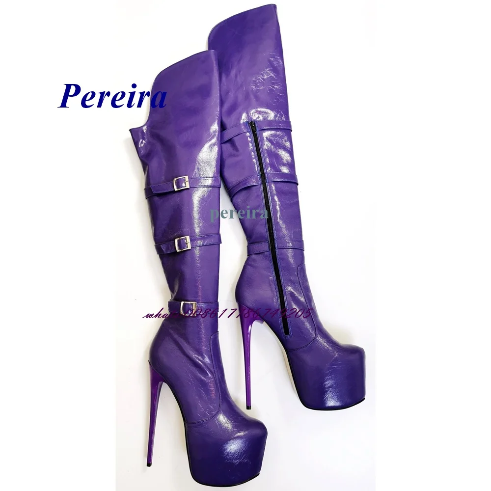 Pereira Purple Patent Belted Knee High Boots High Platform Stiletto Heel Long Boots High Heels Zip Black Newborn Women Shoes
Pereira Purple Patent Belted Knee High Boots High Platform Stiletto Heel Long Boots High Heels Zip Black Newborn Women Shoes