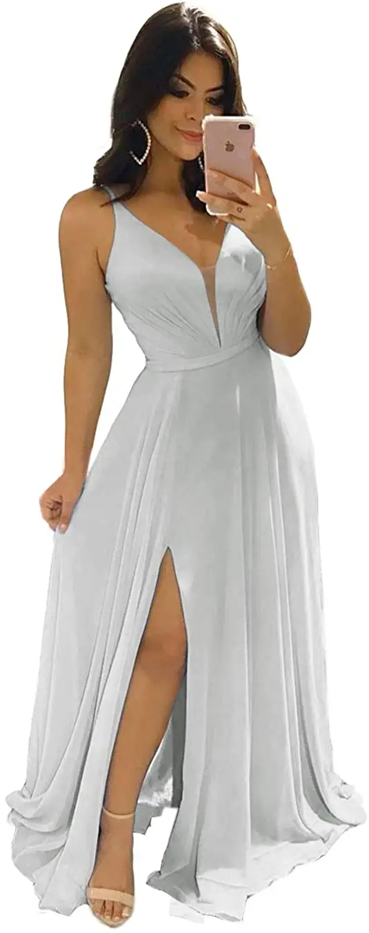 Women's V-Neck Bridesmaid Dresses for Women Long Simple A-Line Formal Dresses with Slit Cf078
Women's V-Neck Bridesmaid Dresses for Women Long Simple A-Line Formal Dresses with Slit Cf078