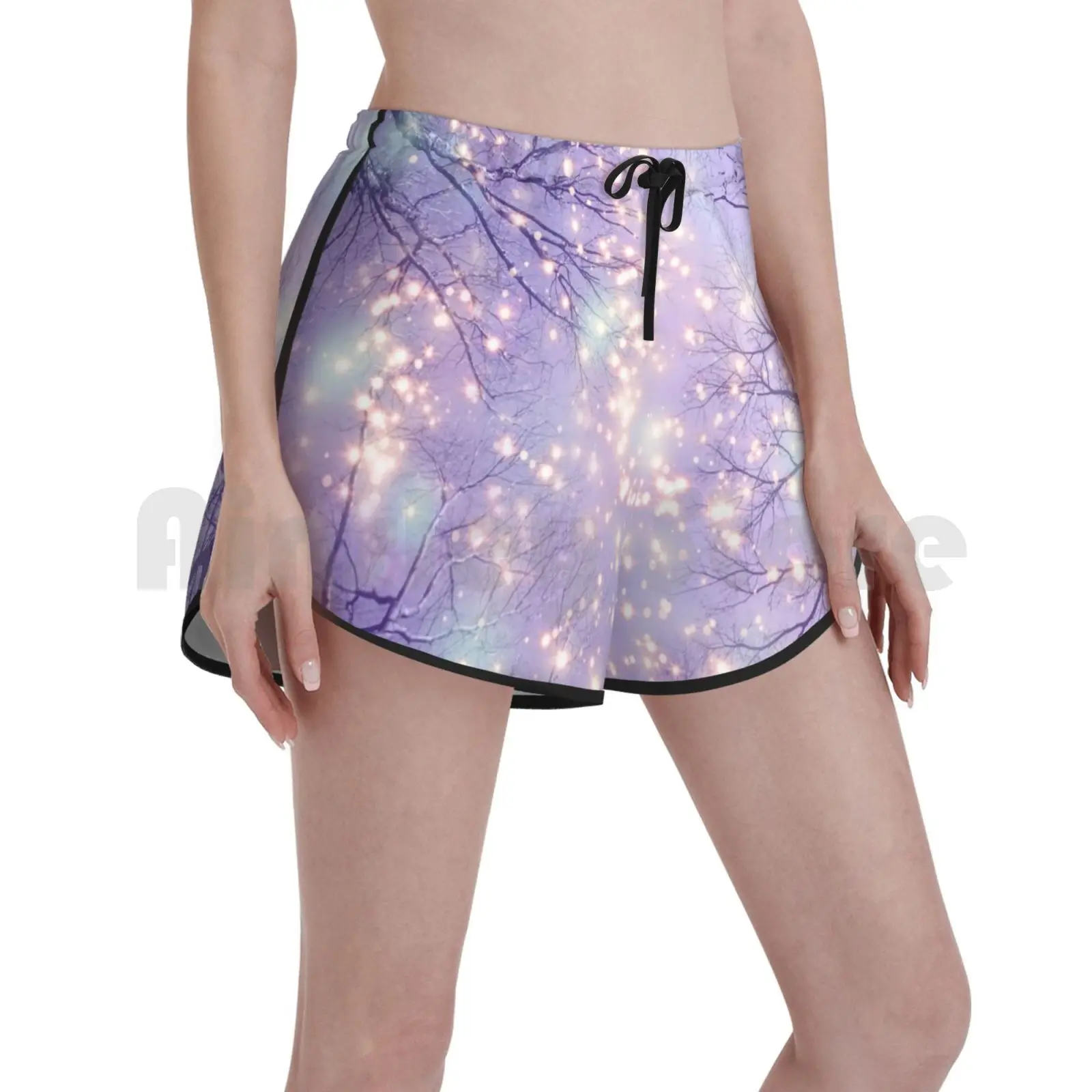 

Each Moment Of The Year Swim Shorts Women Beach Shorts Night Stars Nebula Sky Lavender Aqua Colors Abstract Tree Art