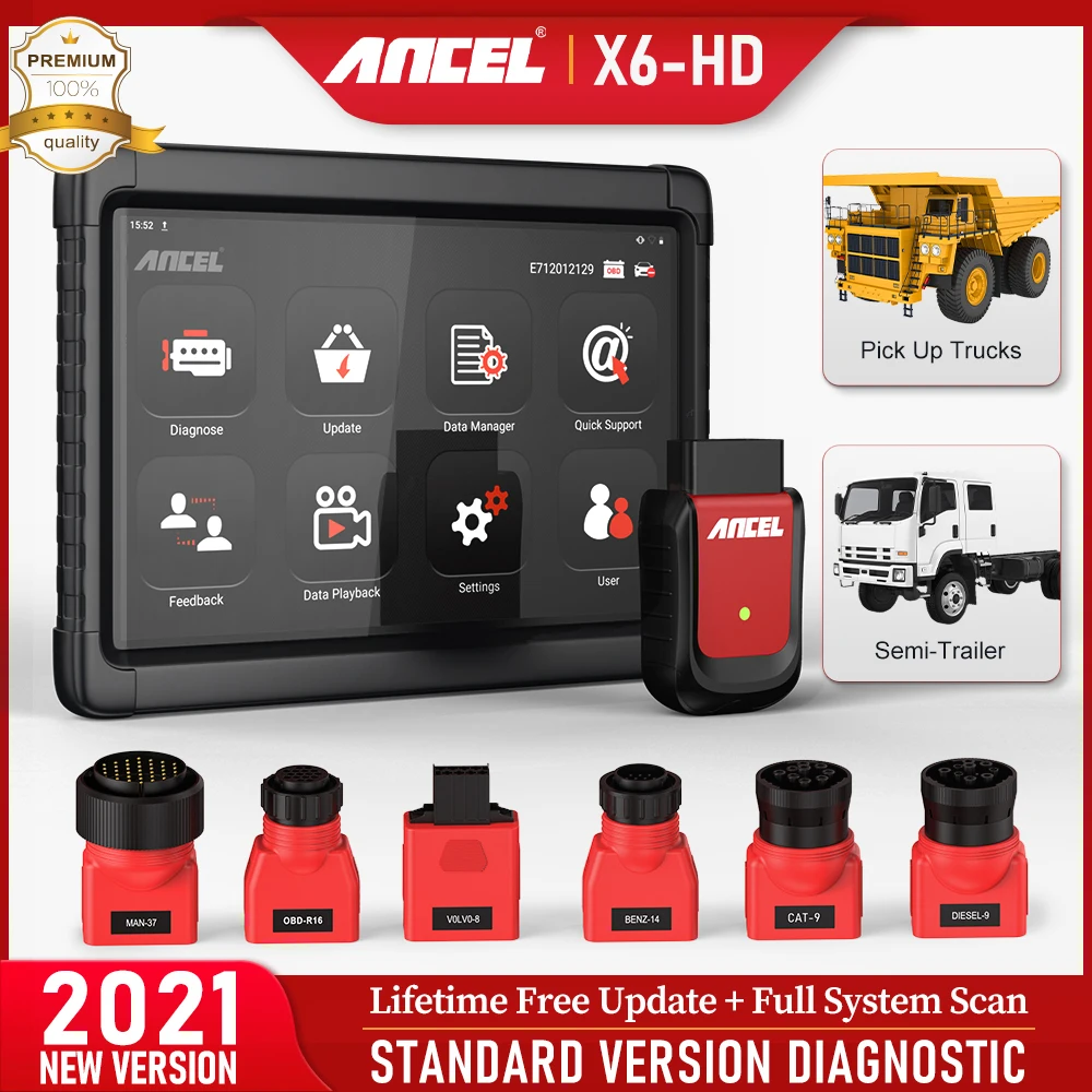 ANCEL X6 HD Heavy Duty Truck Diagnostic Tool ABS Airbag DPF Oil Reset Professional OBD2 Trucks Diesel Engine Scanner Free Update
ANCEL X6 HD Heavy Duty Truck Diagnostic Tool ABS Airbag DPF Oil Reset Professional OBD2 Trucks Diesel Engine Scanner Free Update
