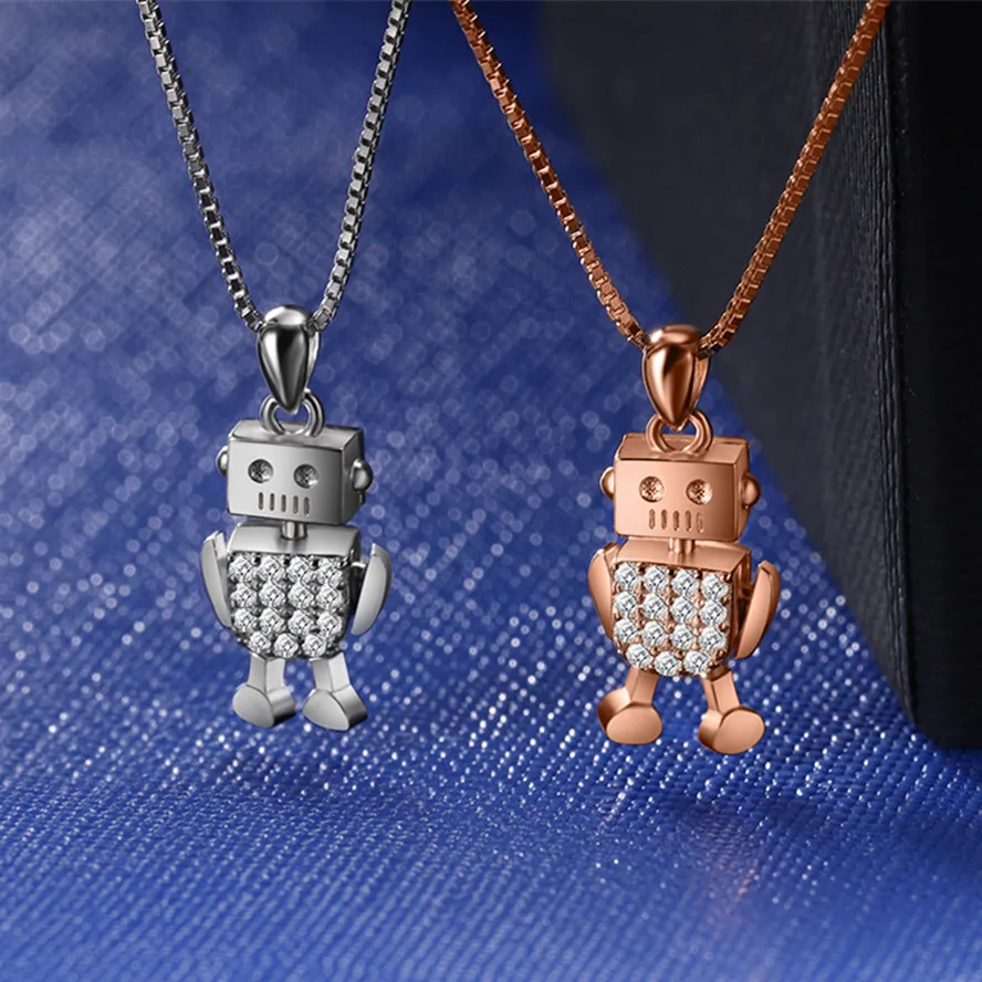 100% sterling silver ladies cute cartoon little robot rose gold inlaid zircon ladies necklace pendant couple children's jewelry
100% sterling silver ladies cute cartoon little robot rose gold inlaid zircon ladies necklace pendant couple children's jewelry