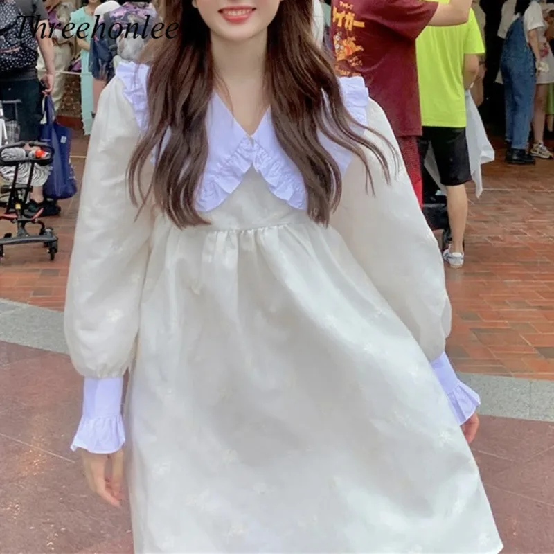 Sweety Korean Style Dress For Woman Kawaii Peter Pan Collar Cute Puff Sleeve Ruffles Jacquard A-Line Princess Female Dresses
Sweety Korean Style Dress For Woman Kawaii Peter Pan Collar Cute Puff Sleeve Ruffles Jacquard A-Line Princess Female Dresses