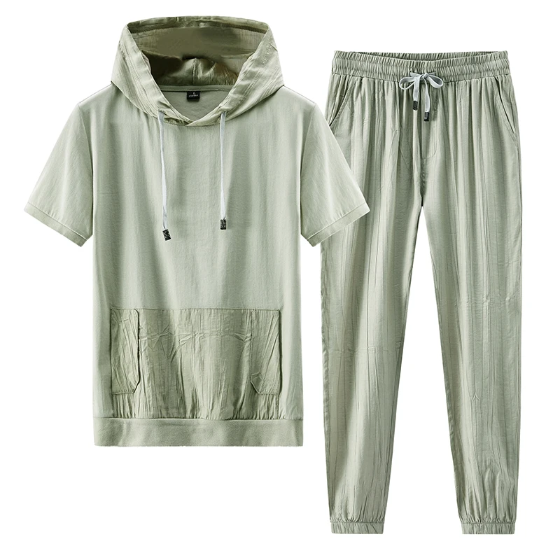 Summer Tracksuit Men Sportswear Sets 2 Pieces Suit Fashion Hooded T Shirt + Ankle Pants New Male Casual Clothing Asian Size 
Summer Tracksuit Men Sportswear Sets 2 Pieces Suit Fashion Hooded T Shirt + Ankle Pants New Male Casual Clothing Asian Size