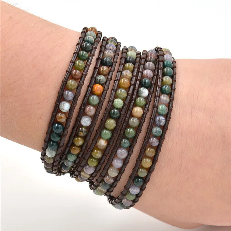 

Exquisite Mixed Natural Stones Crystals 5 Layered Leather Wrap Bracelets Antique Weaving Bracelet Dropship Bohemia Jewelry