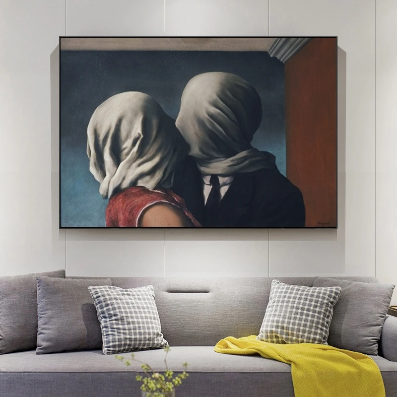 Настенная картина Сюрреализм на холсте Kiss Lover By Rene Magritte Современные стильные