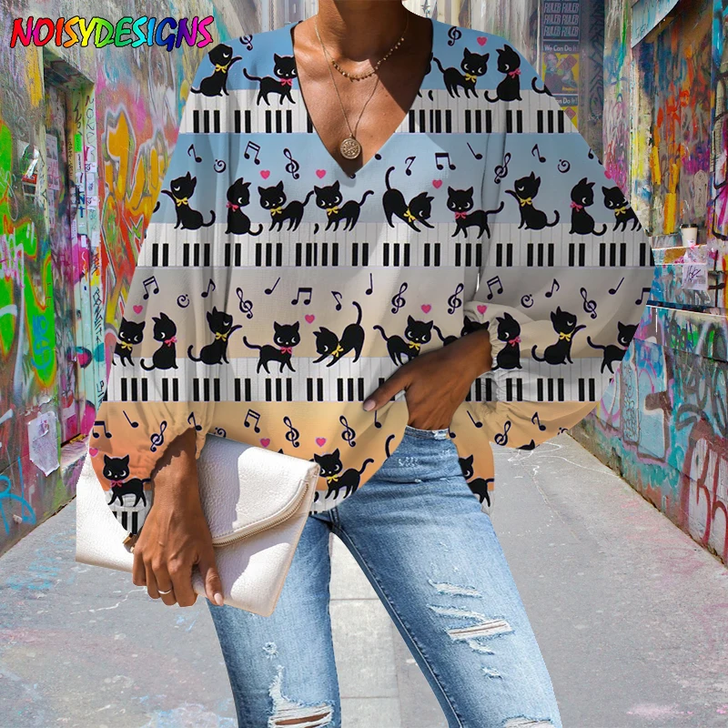 NOISYDESIGNS Gradient Music And Note Style Women Blouse Black Cat Casual Loose Long Sleeve Tops V-neck Shirts Large Size Clothes
NOISYDESIGNS Gradient Music And Note Style Women Blouse Black Cat Casual Loose Long Sleeve Tops V-neck Shirts Large Size Clothes