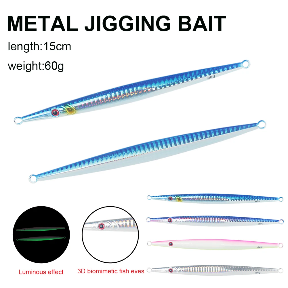 15cm 60g Metal Jig Lure Hard Bait Vertical Luminous Jigging Lure Saltwater Sinking Artificial Lure Fishing Tackle Accessories
15cm 60g Metal Jig Lure Hard Bait Vertical Luminous Jigging Lure Saltwater Sinking Artificial Lure Fishing Tackle Accessories