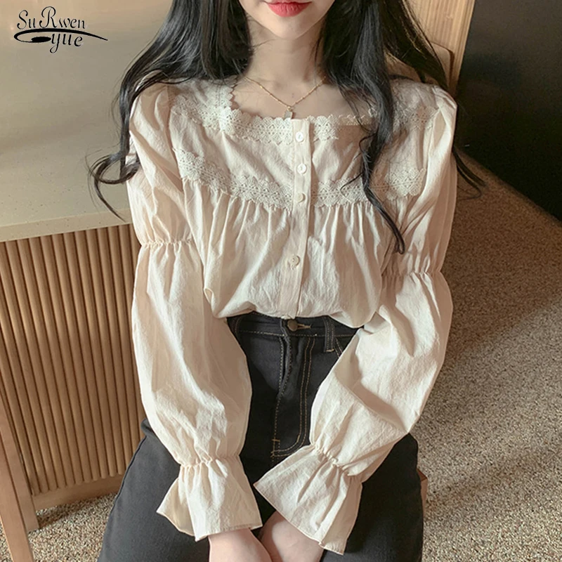 2022 Elegant Puff Long Sleeve Women Blouse Autumn Lace Stitch Square Collar Shirt Vintage Casual Solid Shirt Blusas Mujer 10955
2022 Elegant Puff Long Sleeve Women Blouse Autumn Lace Stitch Square Collar Shirt Vintage Casual Solid Shirt Blusas Mujer 10955