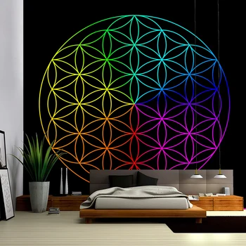 Wall hanging tapestry cube flower of life tapestry covering beach blanket datura flower picnic yoga mat home decoration