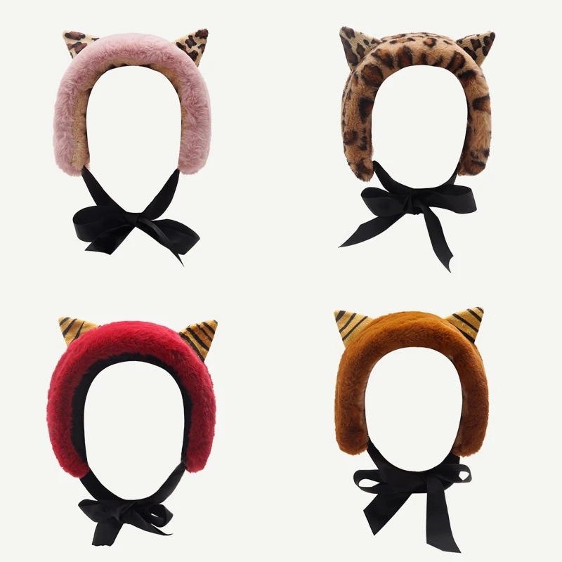 

Japanese Women Winter Fuzzy Plush Earmuffs Headband Cat Ears Bowknot Earflap Hairband Ear Warmer