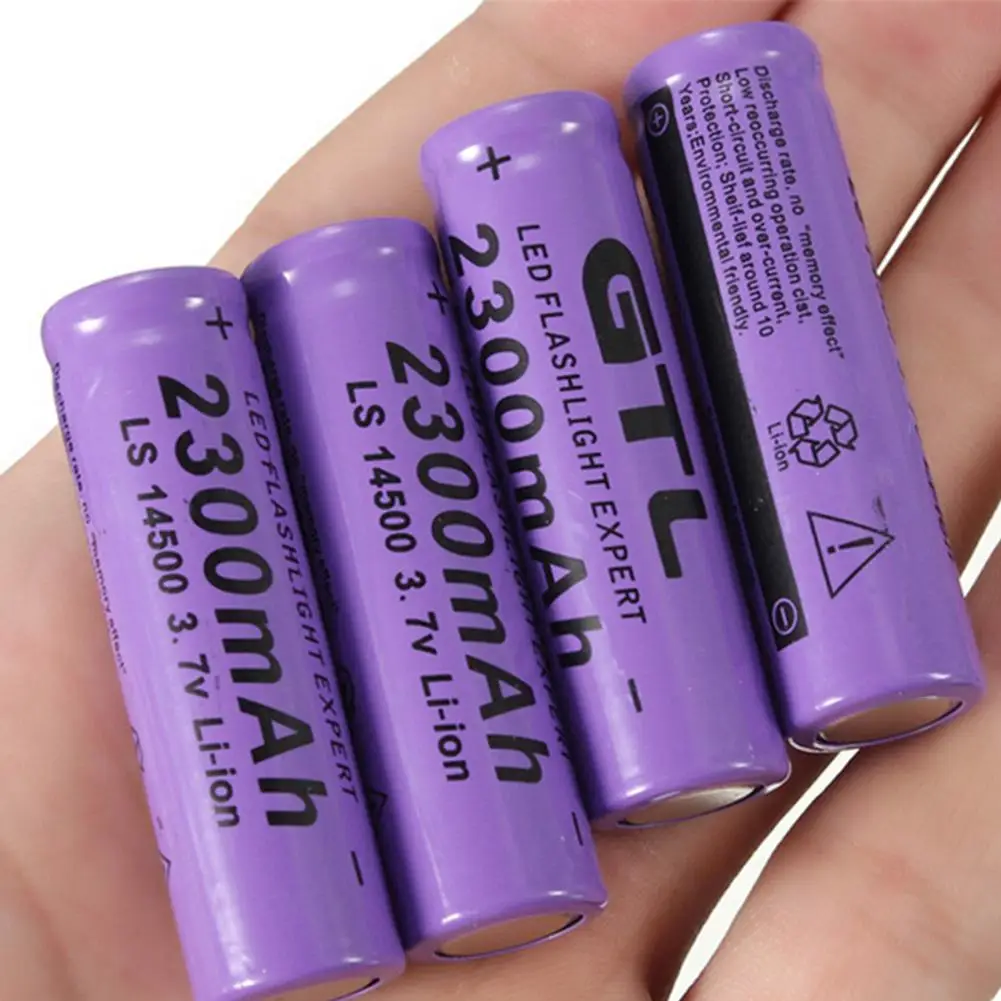 4pcs 3.7V 14500 2300mAh Li-ion Rechargeable Battery For Flashlight Torch | Электроника