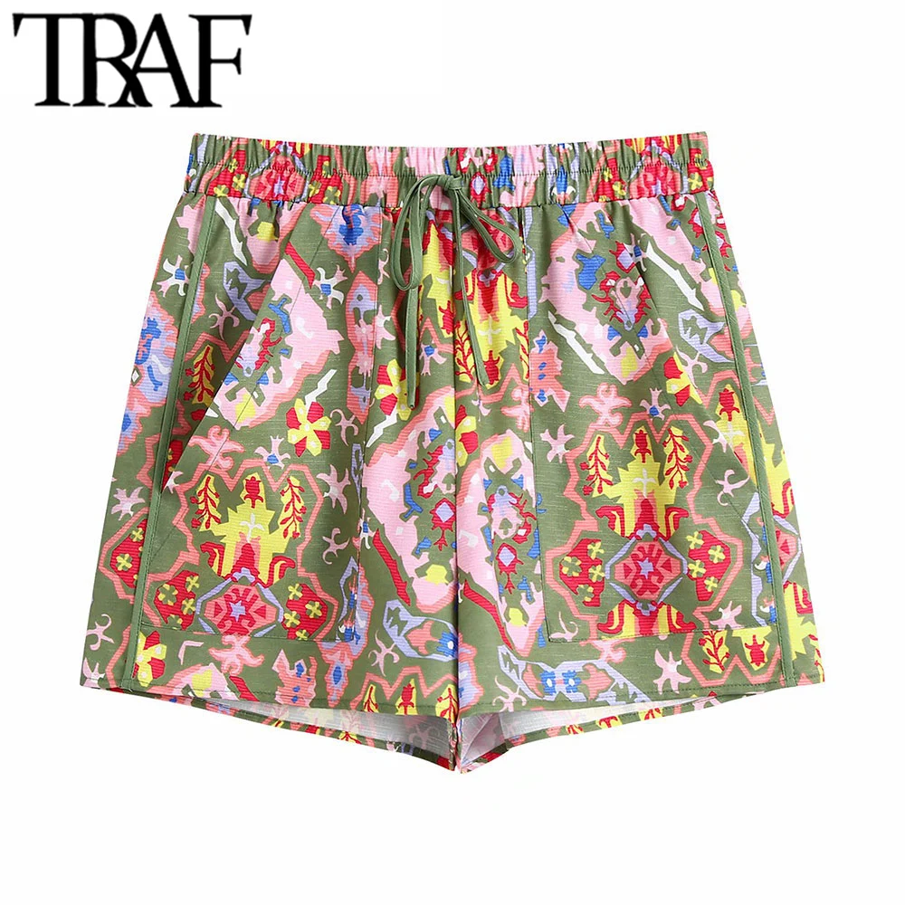 TRAF Women Fashion Patch Pockets Totem Print Linen Shorts Vintage High Elastic Waist Drawstring Female Short Pant Mujer
TRAF Women Fashion Patch Pockets Totem Print Linen Shorts Vintage High Elastic Waist Drawstring Female Short Pant Mujer