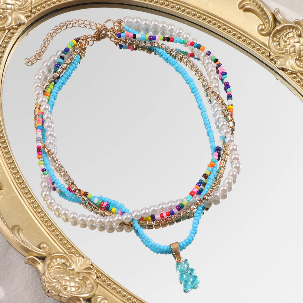 Layered Boho Colorful Cartoon Bear Resin Seed Beaded Necklace For Women Baroque Pearl Rhinestone Choker Y2K Weaving Necklace Set
Layered Boho Colorful Cartoon Bear Resin Seed Beaded Necklace For Women Baroque Pearl Rhinestone Choker Y2K Weaving Necklace Set