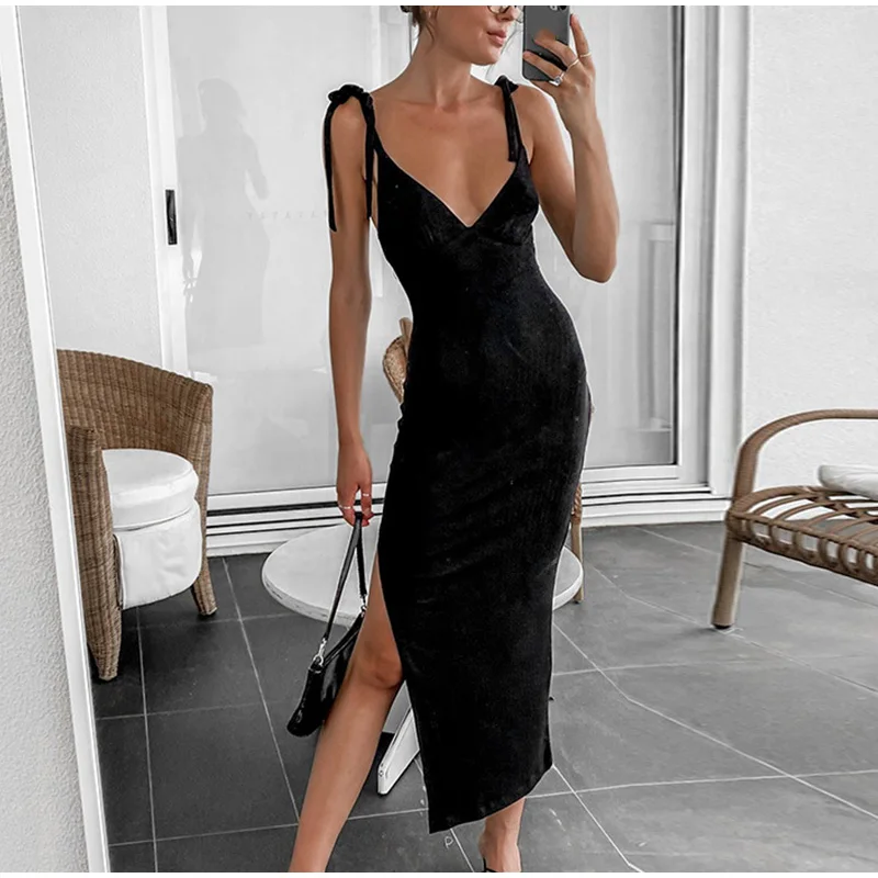Elegant Sleeveless Strap Women's Dress Deep V-neck Party Side Split Ladies Dresses 2021 Shouders Knotted Summer Long Vestidos
Elegant Sleeveless Strap Women's Dress Deep V-neck Party Side Split Ladies Dresses 2021 Shouders Knotted Summer Long Vestidos