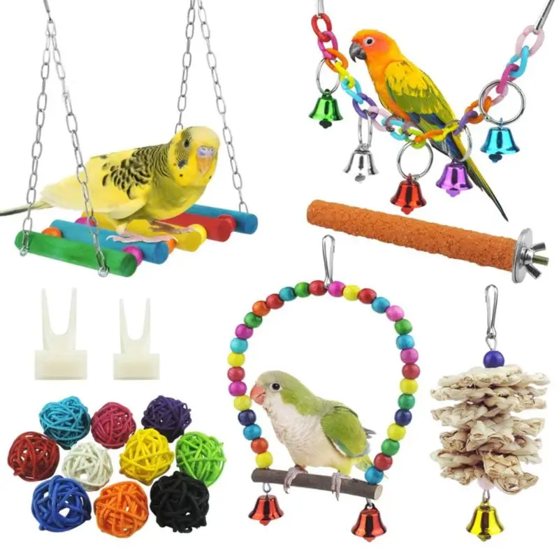 17 Pcs/Set Birds Parrot Chewing Toys Hanging Swing with Bell Standing Perch Cage 667A
17 Pcs/Set Birds Parrot Chewing Toys Hanging Swing with Bell Standing Perch Cage 667A