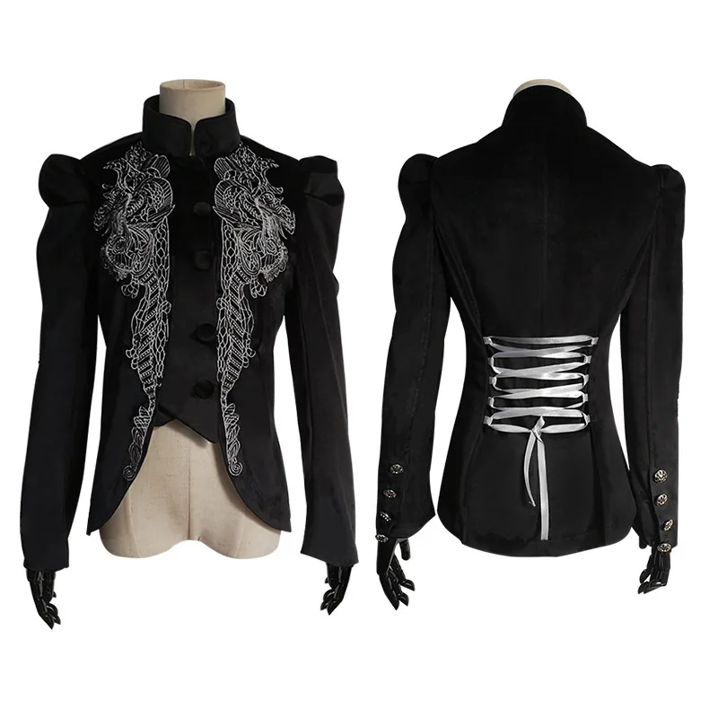 2021 Women Gothic Riding Black Velvet Lace Steampunk Victorian Style Jacket Black Embroidery Flowers Lantern Sleeves Cosplay
2021 Women Gothic Riding Black Velvet Lace Steampunk Victorian Style Jacket Black Embroidery Flowers Lantern Sleeves Cosplay