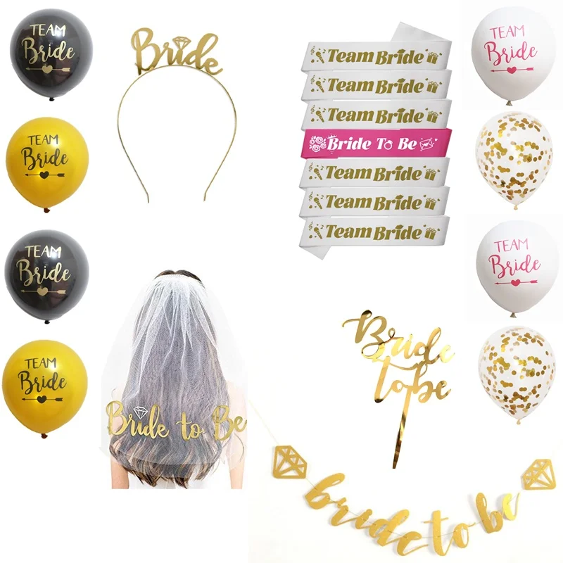 Gold Bridal Shower Decoration Set Bachelorette Party Bride to Be Team Bride Sash Hair Hoop Banner Veil
Gold Bridal Shower Decoration Set Bachelorette Party Bride to Be Team Bride Sash Hair Hoop Banner Veil