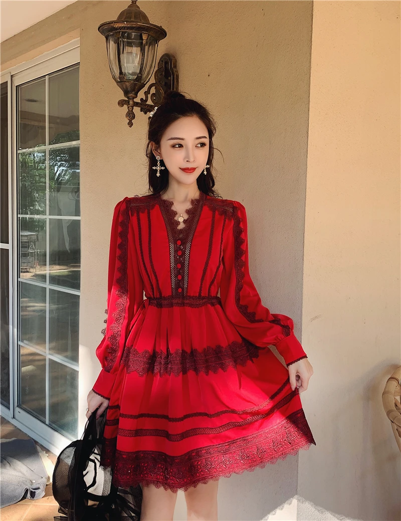 Sexy Dress Women Socialite Elegant Lace Stitching Full-Sleeved Dress Spring Annual Party Banquet Fashion V-neck High-Waist Dress
Sexy Dress Women Socialite Elegant Lace Stitching Full-Sleeved Dress Spring Annual Party Banquet Fashion V-neck High-Waist Dress