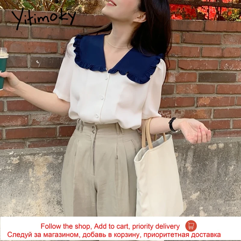 Yitimoky Casual Women Shirts Peter Pan Collar Contrase Color 2021 Summer Fashion Short Sleeve Single Breasted Loose Shirt Tops
Yitimoky Casual Women Shirts Peter Pan Collar Contrase Color 2021 Summer Fashion Short Sleeve Single Breasted Loose Shirt Tops