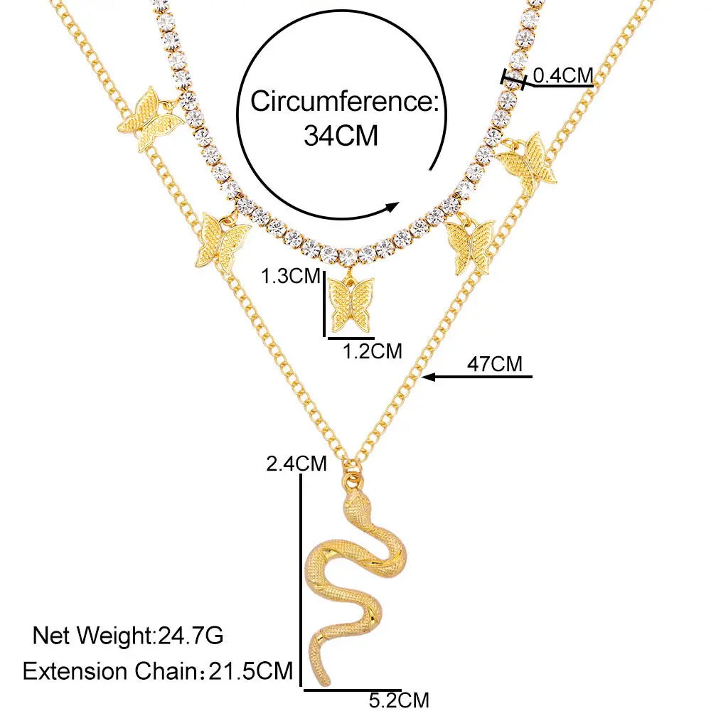 New Luxury Metal Snake shaped Animal Pendant Butterfly Crystal Tennis Chain Multilayer Necklace for Women Fashion Party Jewelry
New Luxury Metal Snake shaped Animal Pendant Butterfly Crystal Tennis Chain Multilayer Necklace for Women Fashion Party Jewelry