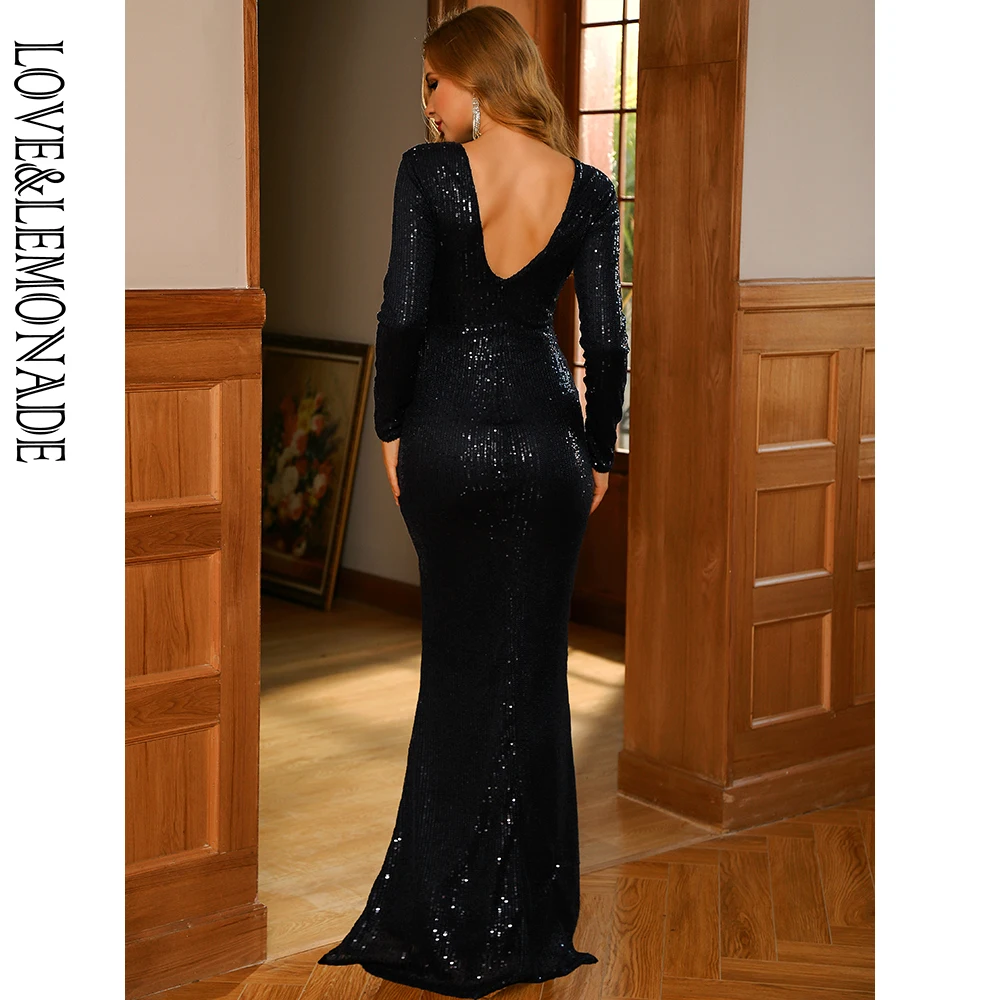 LOVE&LEMONADE Sexy Round Neck Open Back Black Elastic Sequin Bodycon Fishtail Maxi Dress LM81238-2
LOVE&LEMONADE Sexy Round Neck Open Back Black Elastic Sequin Bodycon Fishtail Maxi Dress LM81238-2