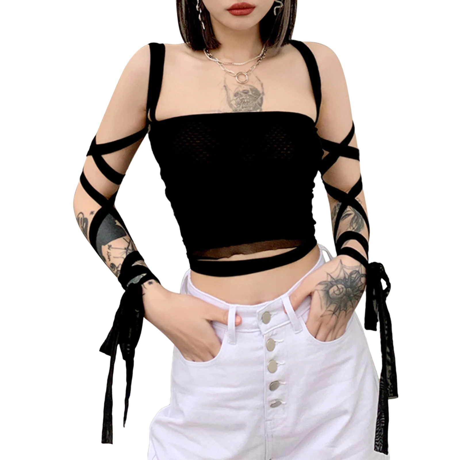 Sexy Women Summer Casual Bandage Tanks Tops Solid Color Strappy Sleeves Boob Tube Tight Crop Tops for Girls Black
Sexy Women Summer Casual Bandage Tanks Tops Solid Color Strappy Sleeves Boob Tube Tight Crop Tops for Girls Black
