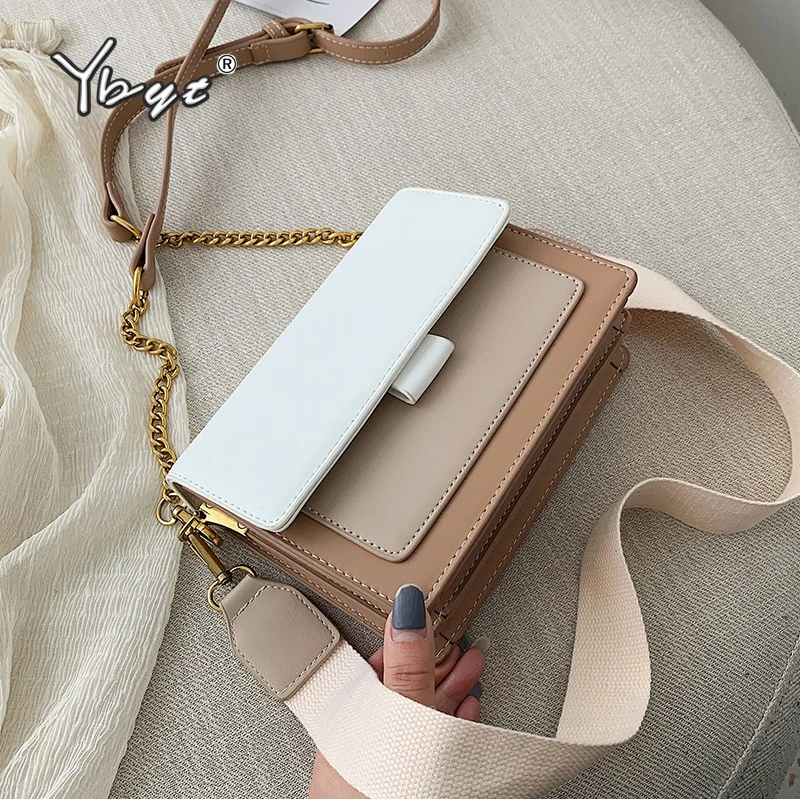

YBYT new women designer handbags 2020 fashion high quality PU leather small crossbody bag panelled chain lady shoulder flap bag