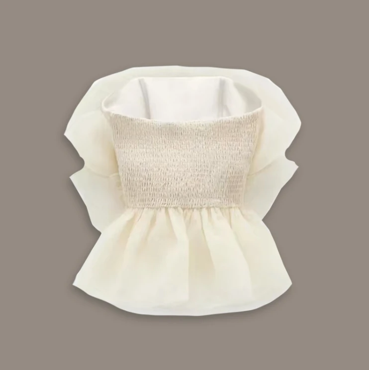 Spring Summer Women's New Short Off-shoulder Pleated Slim Design Sense Mesh Flower Tube Top Top Trendy Female Shirt 2021 Hot 
Spring Summer Women's New Short Off-shoulder Pleated Slim Design Sense Mesh Flower Tube Top Top Trendy Female Shirt 2021 Hot