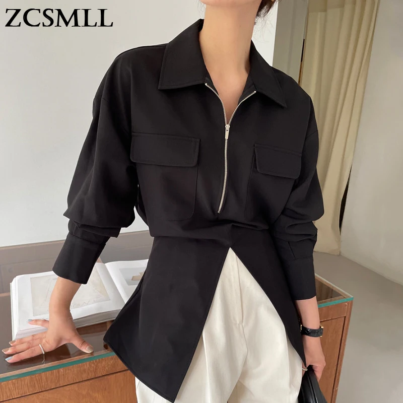 ZCSMLL Korean Minimalist Temperament Turn-down Collar Women Tops Zipper Design Double Pocket Back Lace Split Shirt Female
ZCSMLL Korean Minimalist Temperament Turn-down Collar Women Tops Zipper Design Double Pocket Back Lace Split Shirt Female
