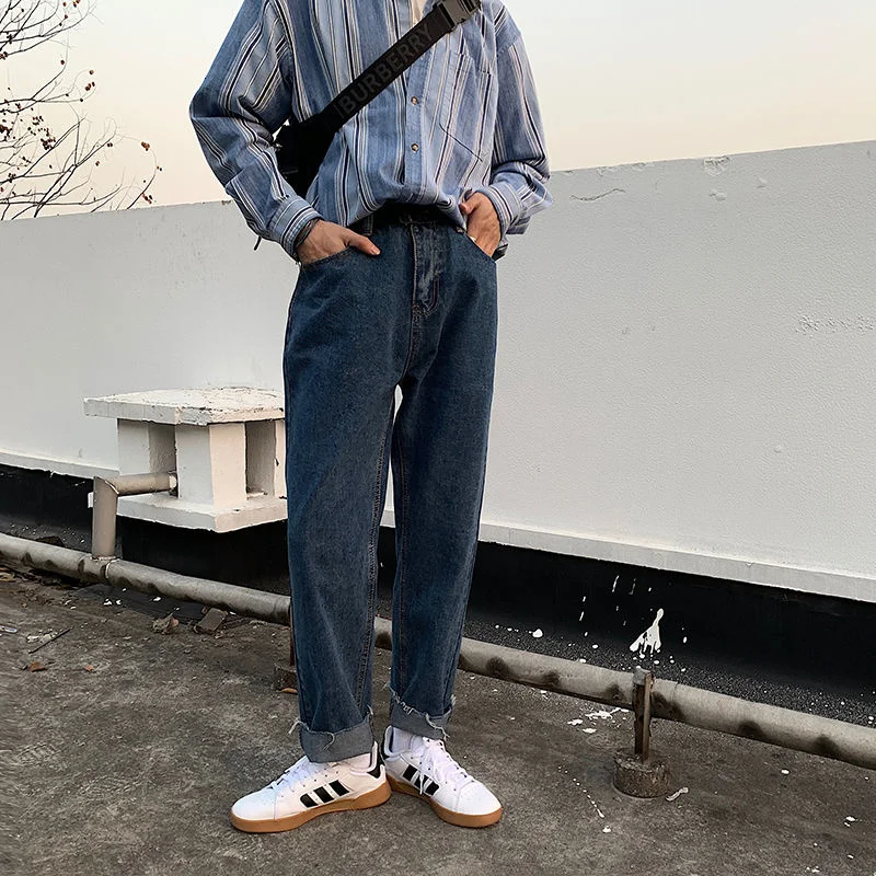 Deep Blue Jeans Men's Solid Frayed Denim Trousers Hip-hop Streetwear Summer Spring Trend Overalls Slim Straight Wide-leg Pants
Deep Blue Jeans Men's Solid Frayed Denim Trousers Hip-hop Streetwear Summer Spring Trend Overalls Slim Straight Wide-leg Pants