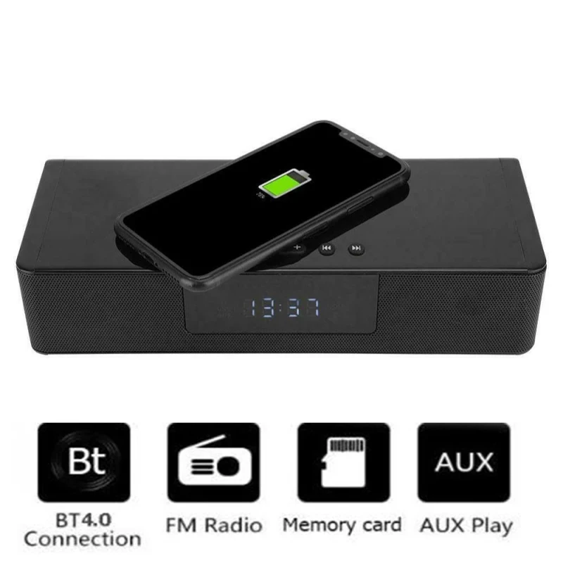 

Home Theater Mobile Phone Wireless Charging Bluetooth Speaker HiFi Stereo Subwoofer Clock Soundbox TV Soundbar Support TF U Disk