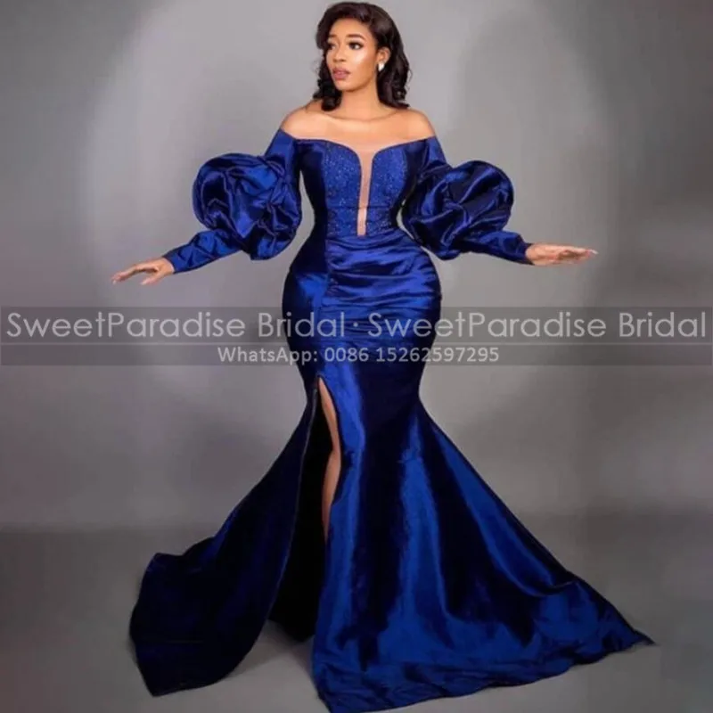 Puff Sleeves Mermaid Formal Evening Dresses Royal Blue Satin Side Split Women Long Evening Dress Robe De Soiree De Mariage
Puff Sleeves Mermaid Formal Evening Dresses Royal Blue Satin Side Split Women Long Evening Dress Robe De Soiree De Mariage