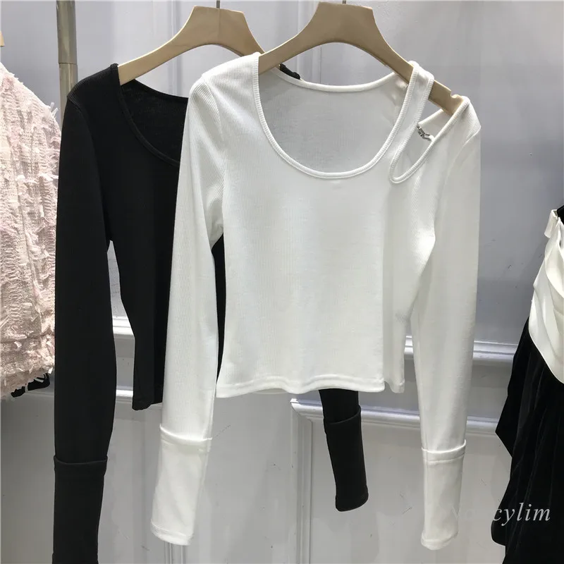 Off-Shoulder Hollow T-Shirt Womens Round Neck Pullover Top Spring Autumn New Slimming Long Sleeve Bottoming Shirts White Black
Off-Shoulder Hollow T-Shirt Womens Round Neck Pullover Top Spring Autumn New Slimming Long Sleeve Bottoming Shirts White Black